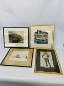 2 X FRAMED VINTAGE ETCHINGS BEARING PENCIL SIGNATURES ALONG WITH A LIMITED EDITION PICTURE "WHE