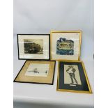 2 X FRAMED VINTAGE ETCHINGS BEARING PENCIL SIGNATURES ALONG WITH A LIMITED EDITION PICTURE "WHE