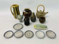 8 X PIECES OF STUDIO POTTERY TO INCLUDE DAVID LEACH, LOWERDOWN POTTERY, CLIVER PEARSON ETC.