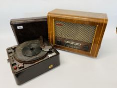 VINTAGE BAKELITE RECORDON RECORD RECORDER MADE BY THERMIONIC ALONG WITH A VINTAGE PYE CAMBRIDGE