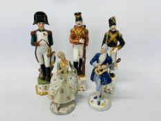 2 X ROYAL DUX FIGURINES TO INCLUDE A GUITAR PLAYER & A HOUSE MAID A/F ALONG WITH 3 CAPODIMONTE