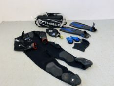 O'THREE RI Z-100 FLEX FULL BODY NEOPRENE SUBMERSIBLE SUIT AND TECHNISUB FLIPPERS IN CARRY BAG AND A