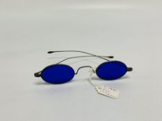 STEEL SPECTACLES C.1860 WITH BLUE GLASS