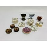 GROUP OF EYE OINTMENT POTS AND THREE LOO