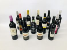 13 X VARIOUS BOTTLES OF WINE TO INCLUDE ROYAL OPORTO RUBY PORT, 2 X LIMESTONE COAST SHIRAZ,