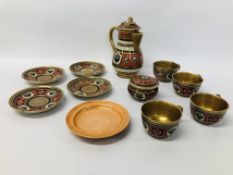 VINTAGE 10 PIECE IRONSTONE TEA SET MARKED "AR" ALONG WITH A RUSKIN POTTERY SAUCER