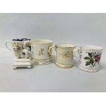 3 X C19 PORCELAIN CHRISTENING MUGS ALONG WITH A MASONS IRONSTONE MUG ALONG WITH A SMALL