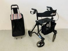 A DRIVE FOUR WHEELED FOLDING WALKING AID AND A HOPPA WHEELED SHOPPING BAG