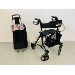 A DRIVE FOUR WHEELED FOLDING WALKING AID AND A HOPPA WHEELED SHOPPING BAG