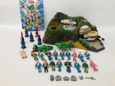 MATCHBOX THUNDERBIRDS TRACY ISLAND ELECTRONIC PLAYSET ALONG WITH VARIOUS FIGURES AND A THUNDERBIRDS