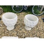 A PAIR OF LARGE PEDESTAL STONEWORK GARDEN PLANTERS WITH PINEAPPLE DETAILED FINISH HEIGHT 48CM