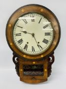 A C19TH EIGHT DAY DROP DIAL WALL CLOCK WITH INLAID DETAIL,