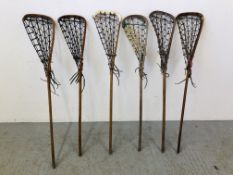 6 X VINTAGE TRADITIONAL LACROSSE STICKS