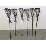 6 X VINTAGE TRADITIONAL LACROSSE STICKS