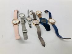 7 X VARIOUS LADIES WRIST WATCHES TO INCLUDE MARKED VIVIENNE WESTWOOD, EMPORIO ARMANI, OLIVIA BURTON,