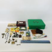 LARGE BOX OF INTERESTING ITEMS INCLUDING KEYS, LOCKS,