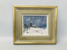 GEOFFREY CHATTEN ALDEBURGH SUFFOLK WINTER SCENE, OIL ON BOARD 20 X 25.