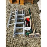 A SECTIONAL ALUMINIUM LADDER WITH ACCESSORIES,