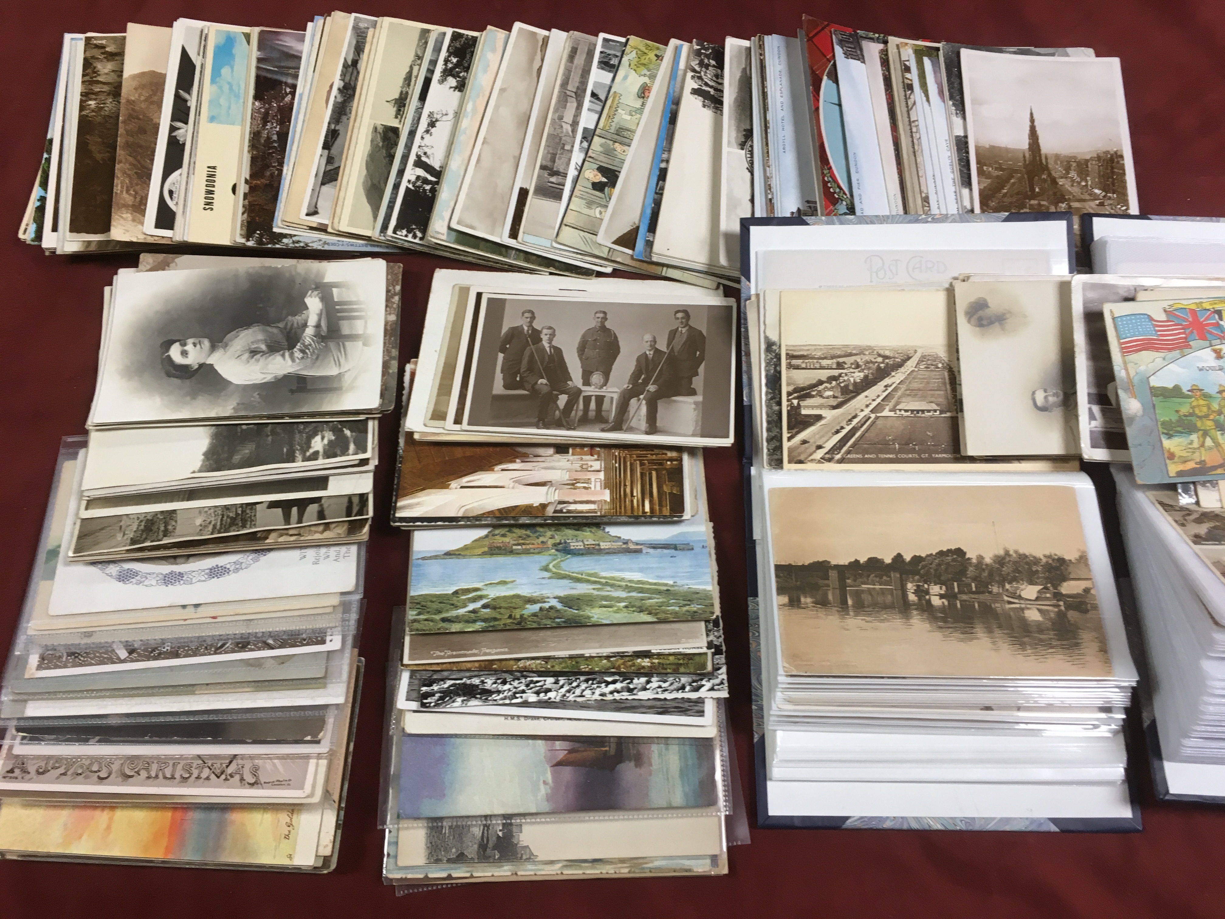 BOX OF OLD POSTCARDS IN TWO FOLDERS AND LOOSE, NORFOLK BROADS, WW1, WALES, RUGBY TEAMS ETC. - Image 3 of 3