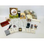 BOX OF ASSORTED BREWERY RELATED ITEMS TO INCLUDE "THE FAMOUS GROUSE WHISKY GLASSES" 10,