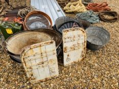 A COLLECTION OF VINTAGE TEN GALVANISED STEEL BATHS IN VARYING CONDITIONS,