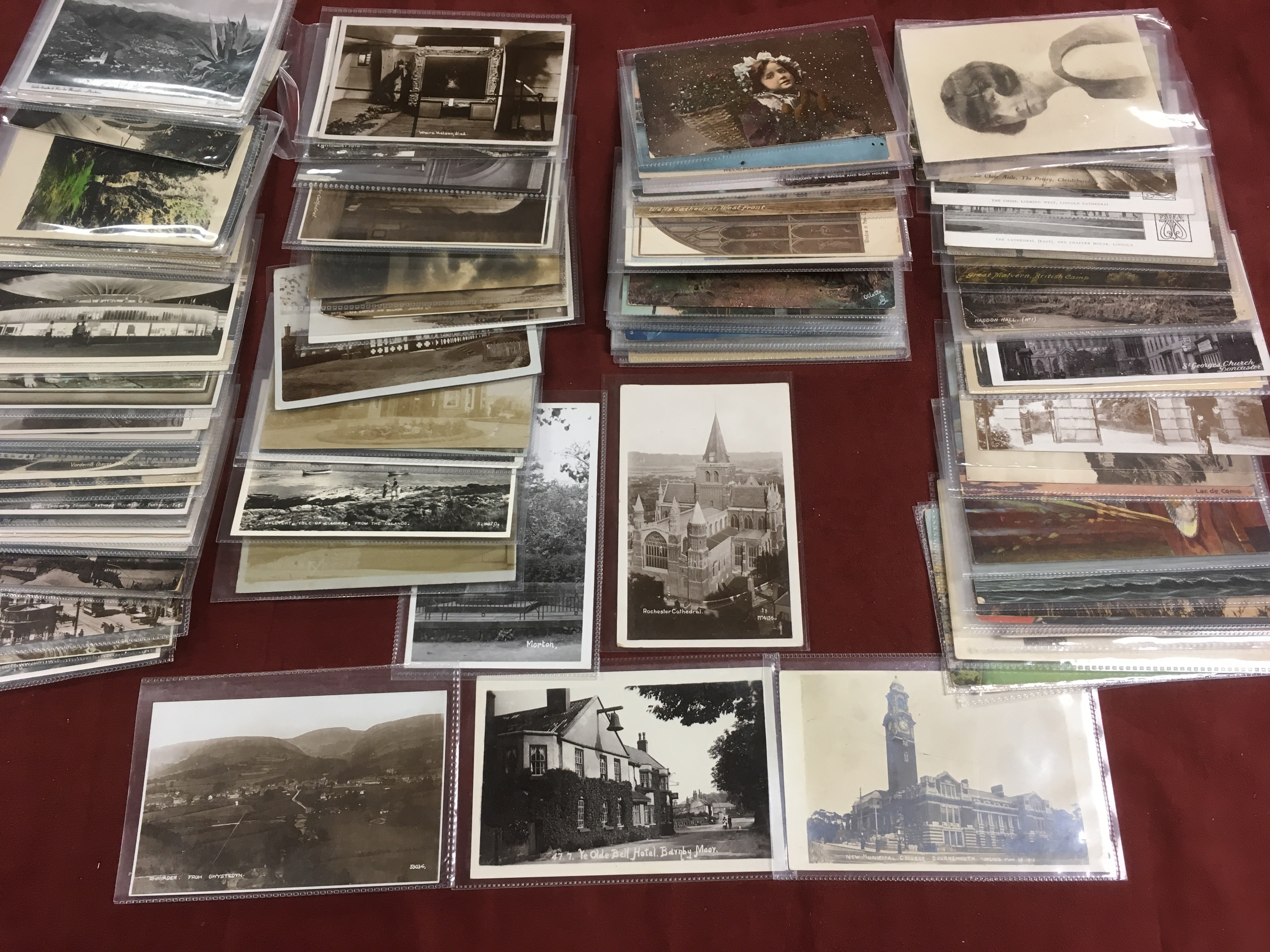 BOX OF MAINLY UK VIEW POSTCARDS IN PLASTICS