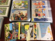 MIXED POSTCARDS IN FOUR ALBUMS AND LOOSE, MANY COMIC,