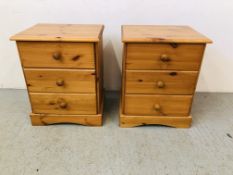 PAIR OF HONEY PINE 3 DRAWER BEDSIDE CHESTS