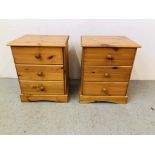 PAIR OF HONEY PINE 3 DRAWER BEDSIDE CHESTS