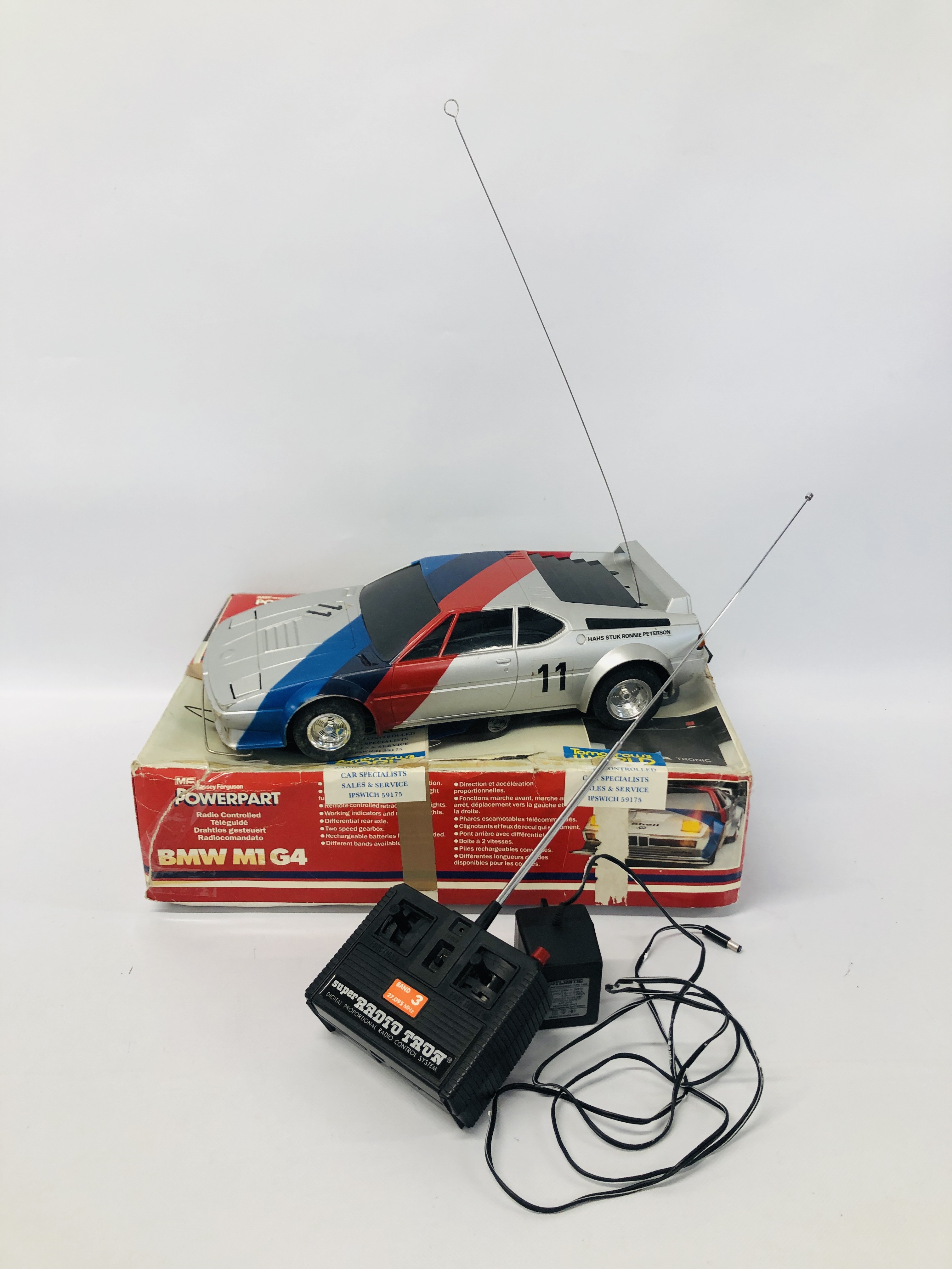 A MASSEY FERGUSON POWER PART RADIO CONTROLLED BMW M1 G4 CAR IN BOX - SOLD AS SEEN