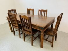 A RUSTIC HARDWOOD DINING SET COMPRISING OF DINING TABLE - W 91CM.