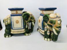 PAIR OF CERAMIC ELEPHANT PLANT STANDS / STOOLS. H 43CM.