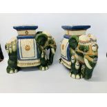 PAIR OF CERAMIC ELEPHANT PLANT STANDS / STOOLS. H 43CM.