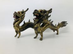 PAIR OF C19 CAST CHINESE DRAGONS WITH A GILDED FINISH A/F