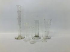 3 X VINTAGE GLASS MEASURES ALONG WITH 3 OTHERS