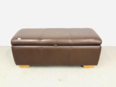 BROWN LEATHERETTE BLANKET BOX/SEAT L 125CM, W 51CM,