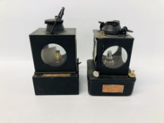 2 X VINTAGE RAILWAY LAMPS "WELCH PATENT" GORLESTON NTH & HADDISCOE HIGH LEVEL