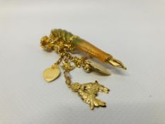 KIRKS FOLLY CUPID LOVE LETTERS HEART BEE ENAMEL FOUNTAIN PEN BROOCH