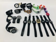 A BAG CONTAINING 22 VARIOUS WRIST WATCHES TO INCLUDE MANY DIGITAL AND SPORTS STYLE WATCHES - SOME