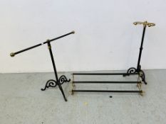 A GOOD QUALITY REPRODUCTION ANTIQUED BRASS FINISH BATHROOM ACCESSORY SET COMPRISING OF A TELESCOPIC