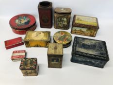 BOX OF VINTAGE TINS TO INCLUDE MACKINTOSH'S CARNIVAL ASSORTMENT DELUXE ETC.