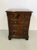 SMALL REPRODUCTION MAHOGANY FOUR DRAWER CHEST - W 45CM. D 33CM. H 64CM.