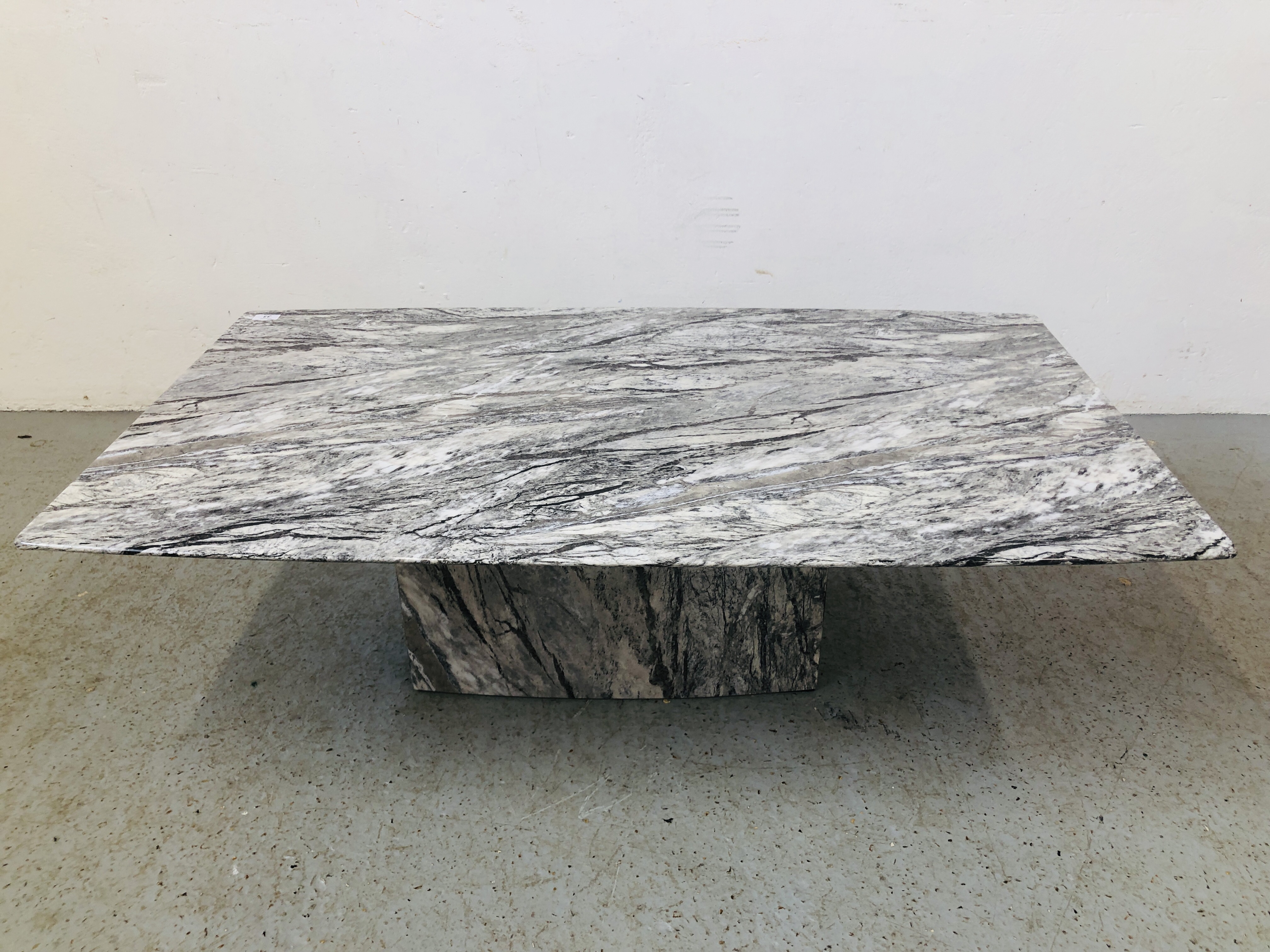 TWO MODERN DESIGNER MARBLE PEDESTAL OCC TABLES - COFFEE TABLE 120 X 70CM AND LAMP TABLE 56 X 56CM - Image 9 of 9