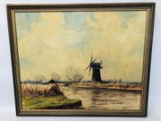 FRAMED OIL ON BOARD "THURNE MILL" BEARING SIGNATURE H.