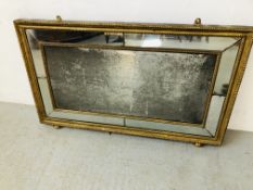 C19TH. RECTANGULAR GILT OVERMANTEL MIRROR HEIGHT 59CM. X WIDTH 99CM.