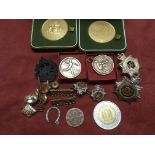 TUB OF MILITARY BADGES ETC,