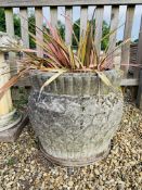 A LARGE STONEWORK GARDEN PLANTER, HEIGHT 53CM,