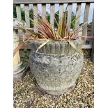 A LARGE STONEWORK GARDEN PLANTER, HEIGHT 53CM,