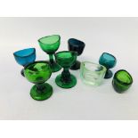 A GROUP OF 8 VINTAGE EYE BATHS COMPRISING 5 GREEN,