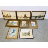 3 X FRAMED WATERCOLOURS DEPICTING SAILING BOATS (FOXING PRESENT),